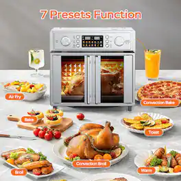Siljoy - 29QT Large Capacity French Double-Door Air Fryer Convection Toaster Oven, 14 Preset Menus, 7-in-1 Multi-Function - Silver