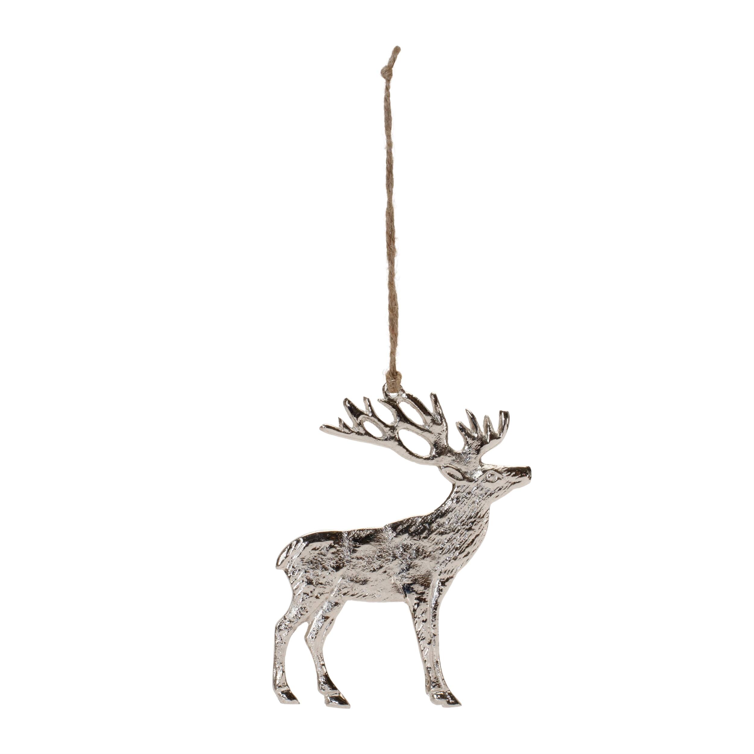 Angle. BreeBe - Rustic Silver Metal Deer Ornament (Set of 12) - Silver.