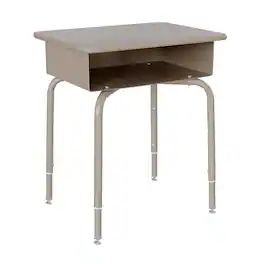 Emma + Oliver - Student Desk with Open Front Metal Book Box - School Desk - Gray Granite Top/Silver Frame