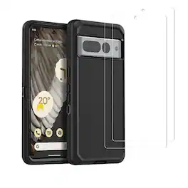 Entronix - Premium Bundle for Google Pixel 7 Pro - Heavy Duty Case with 2 Clear Screen Protectors - Black