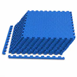 Costway - 12 Tiles 25" x 25" Puzzle Exercise Mat with Borders for Home Gym Playroom 51.5 sq.ft - Blue