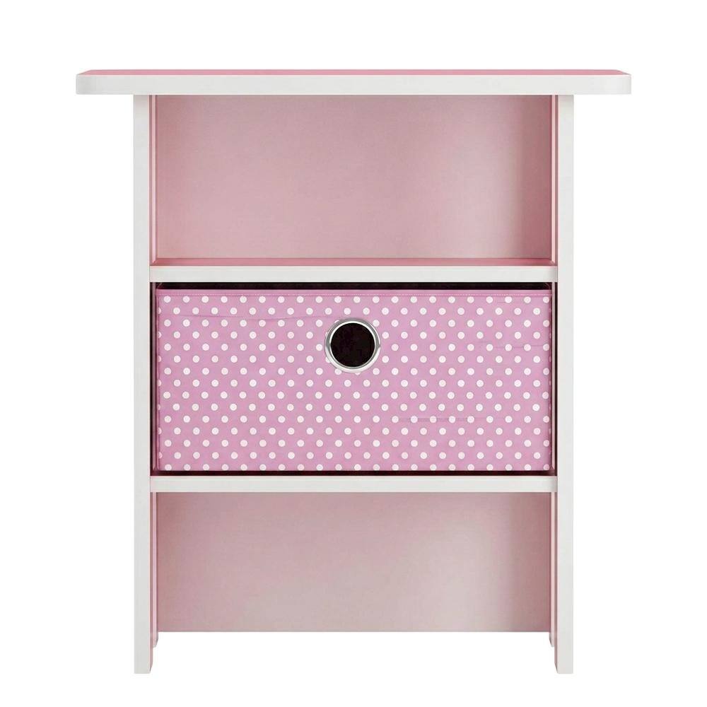 Back. FurniFact - Pink wood end table with drawer for bedside or living room use - Brown.