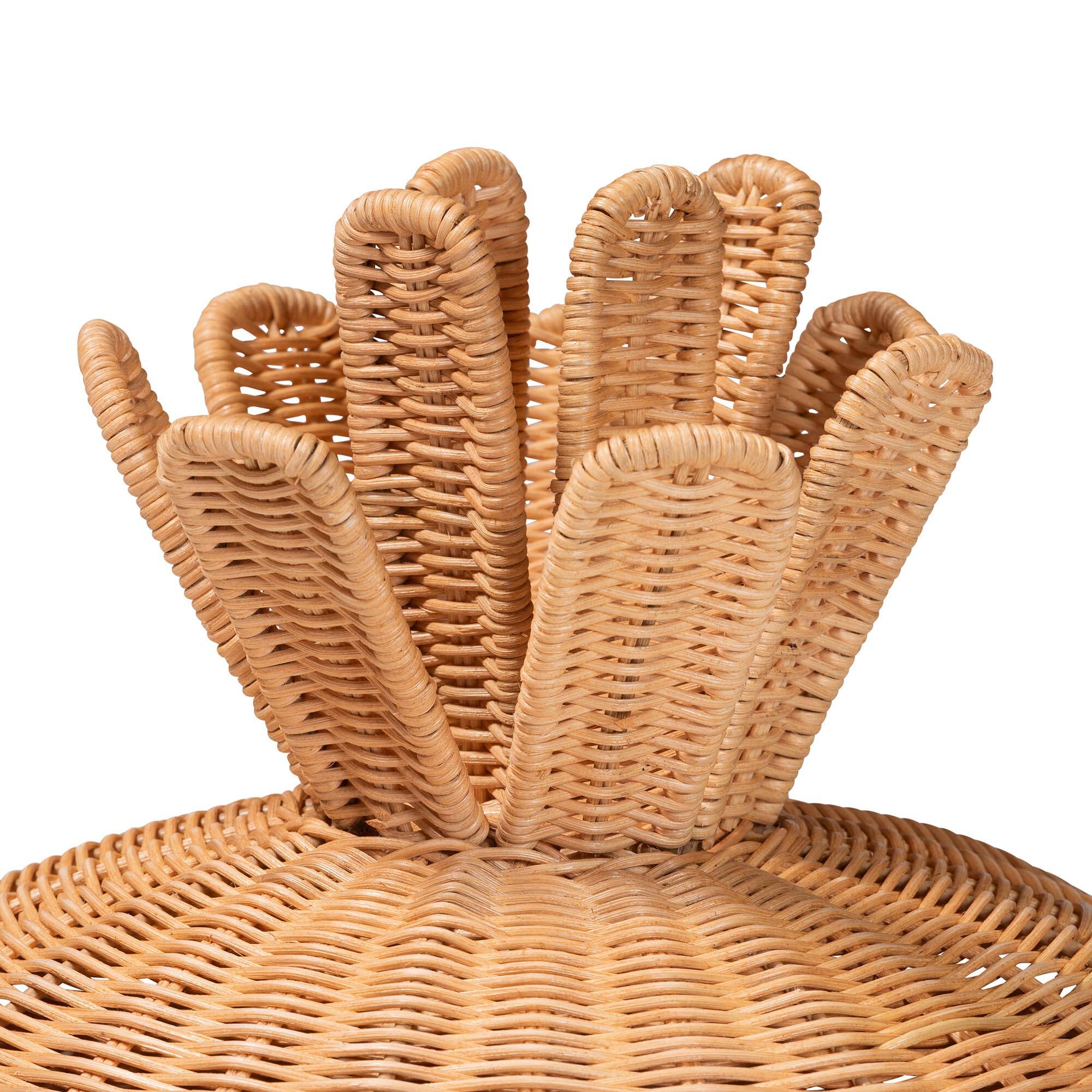 Left. bali & pari - Pelham Natural Rattan Laundry Hamper - Handwoven Wicker Storage Basket for Laundry Room, Small - Light Honey.