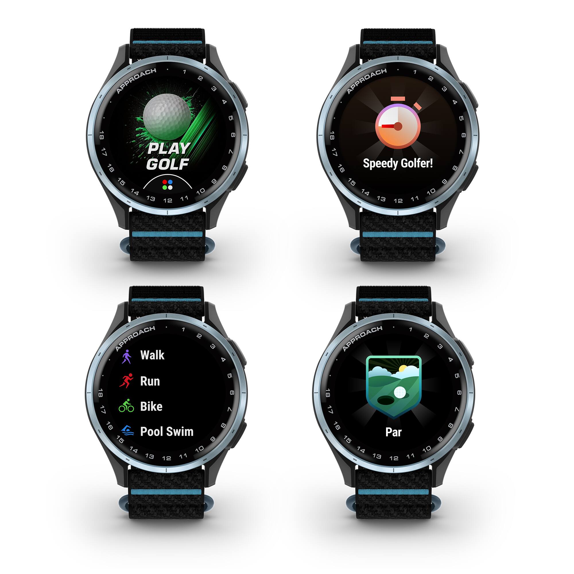 APPROACH 1 D 3 F  
APPROACH T R 3 & E a 10 D 17  
PLAY Z 10 GOLF I 15 D 14 10 13 12 10 1 a 17 A  
Speedy Golfer! 1 15 D 1.4 10 13 12 11  
APPROACH Walk 7 2 E A  
APPROACH 1 D 28 &  
Run 10 2 17  
Bike 7 10  
Pool Swim 15 D 14 1 13 12 11 10 12  
150 Par 15 14 13 12 14 a 3 7 1 - D 10