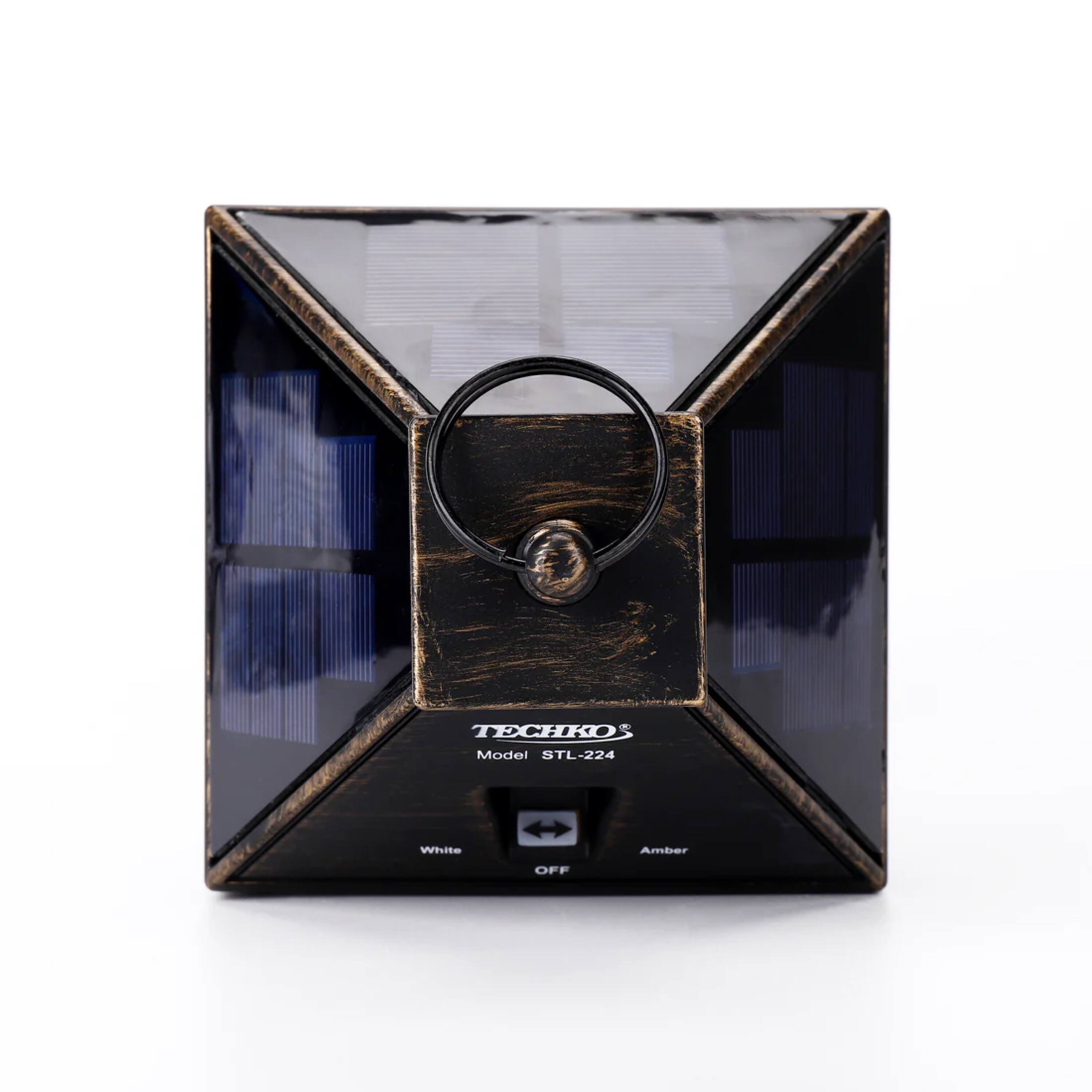 The text on the image is: "TECHKOS Model STL-224 White Amber OFF"