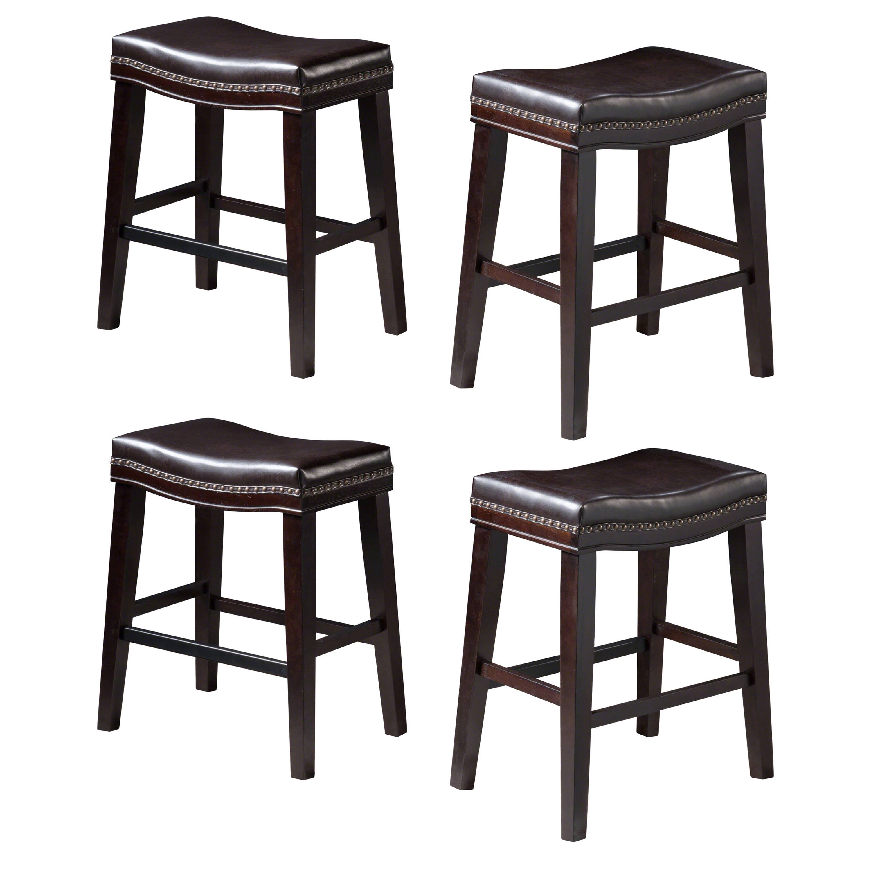 Angle. APRILSOUL - 26 Contemporary Upholstered Saddle Counter Stool Nailhead Trim Set of 4 Dark Brown - Brown.
