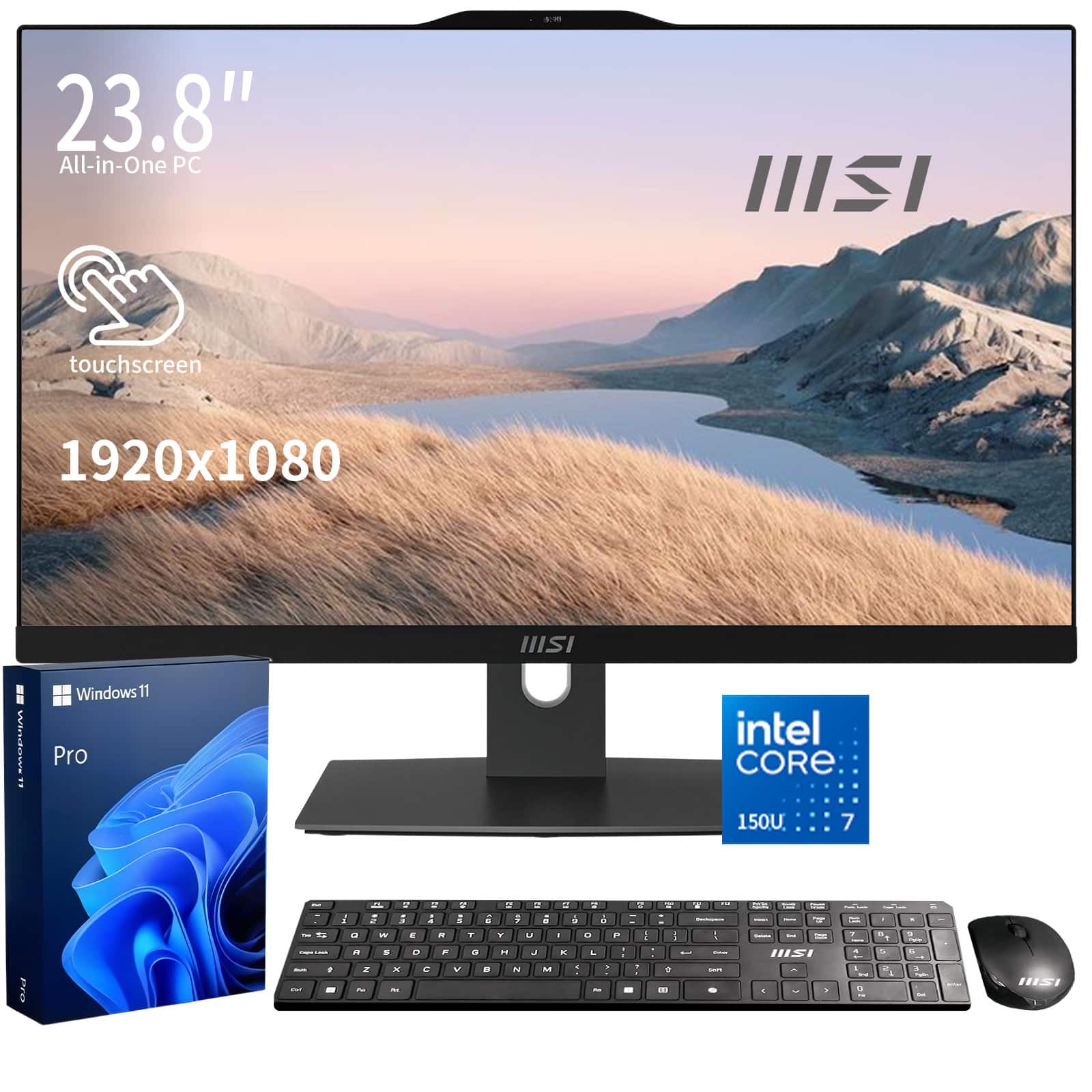 MSI - Modern 23.8" FHD Touchscreen All-in-One Desktop - Intel Core 7 150U - 64GB RAM 1TB SSD - Wireless Keyboard & Mouse - Black