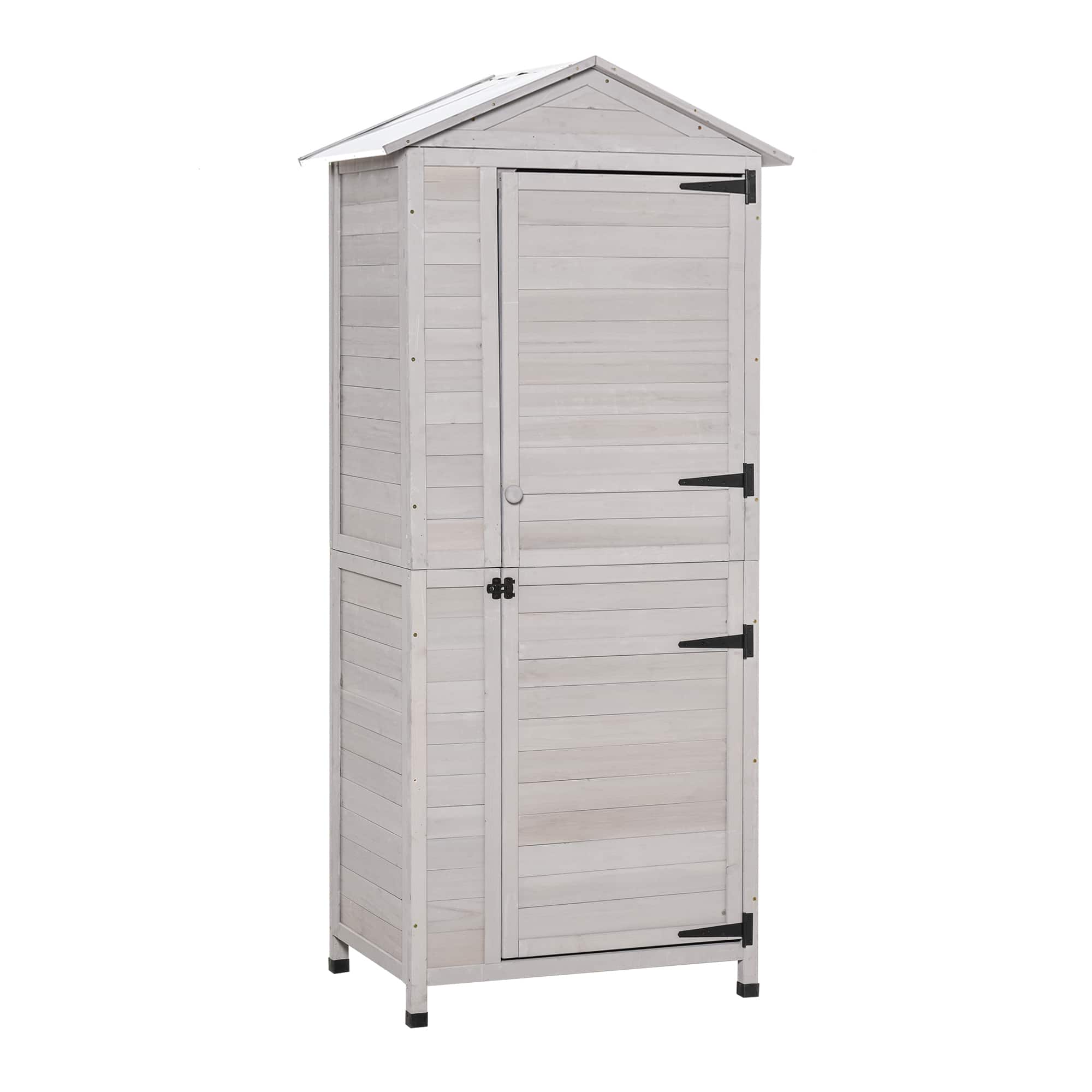 APRILSOUL - Fir Wood Outdoor Storage Cabinet 4 Shelf Lockable Tool Shed with Sloped Tin Roof - Gray