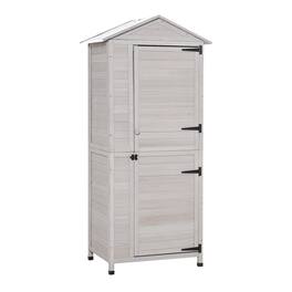 APRILSOUL - Fir Wood Outdoor Storage Cabinet 4 Shelf Lockable Tool Shed with Sloped Tin Roof - Gray