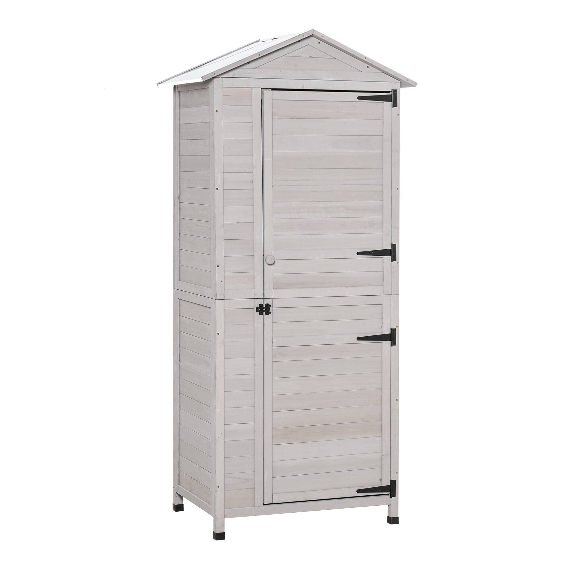 Front. APRILSOUL - Fir Wood Outdoor Storage Cabinet 4 Shelf Lockable Tool Shed with Sloped Tin Roof - Gray.