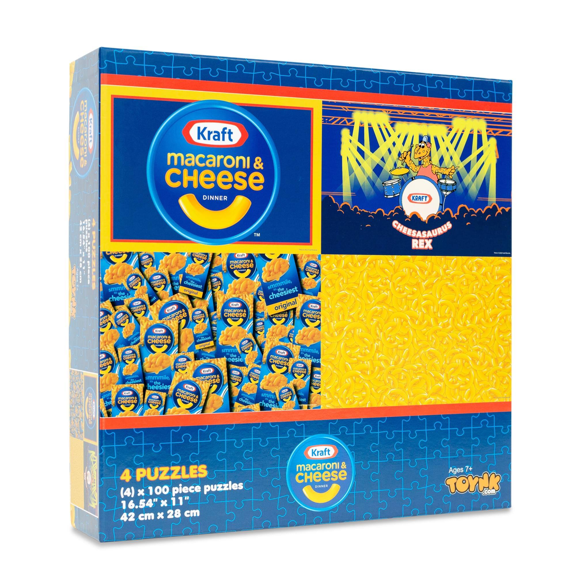 Kraft Macaroni & Cheese Dinner

4 Puzzles
(4) x 100 piece puzzles
16.54" x 11"
42 cm x 28 cm

Ages 7+

Cheesaurus Rex

Kraft Macaroni & Cheese Original

Kraft Macaroni & Cheese Dinner