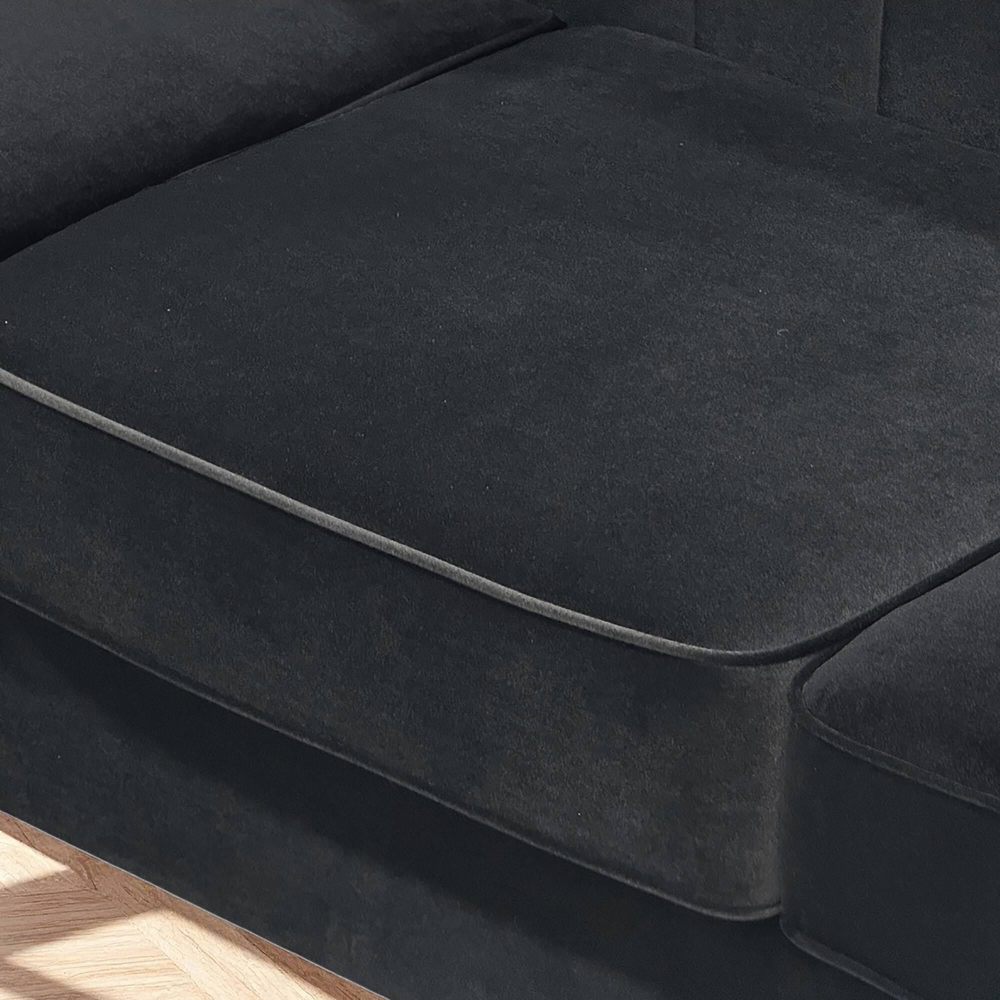 Alt View 2. Anysun - 82.7" Beige Velvet 3-Seat Chesterfield Sofa with 2 Pillows for Living Room - Black.