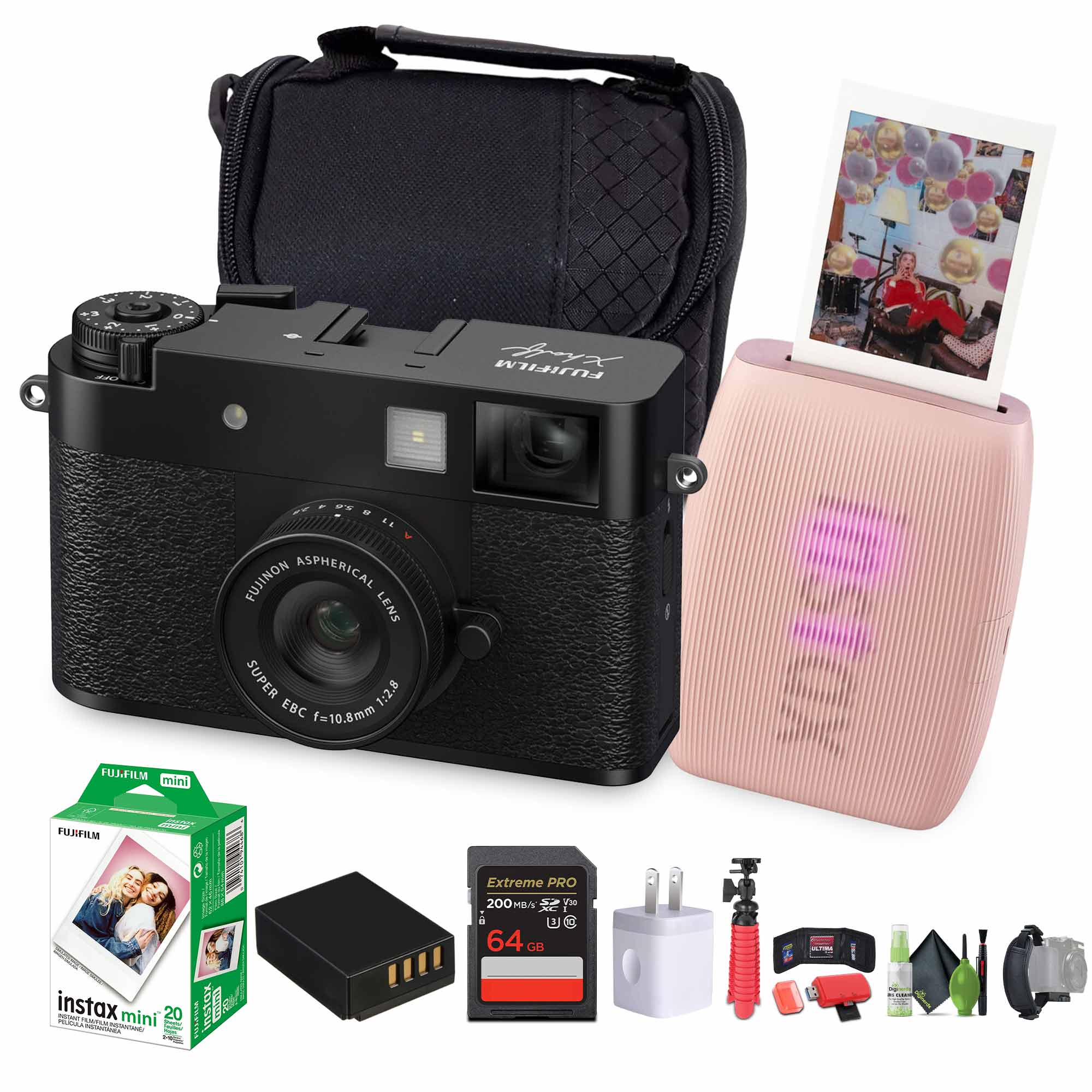 Fujifilm - X Digital Camera , MINI LINK 3 Smartphone Printer(Rose Pink) - Black
