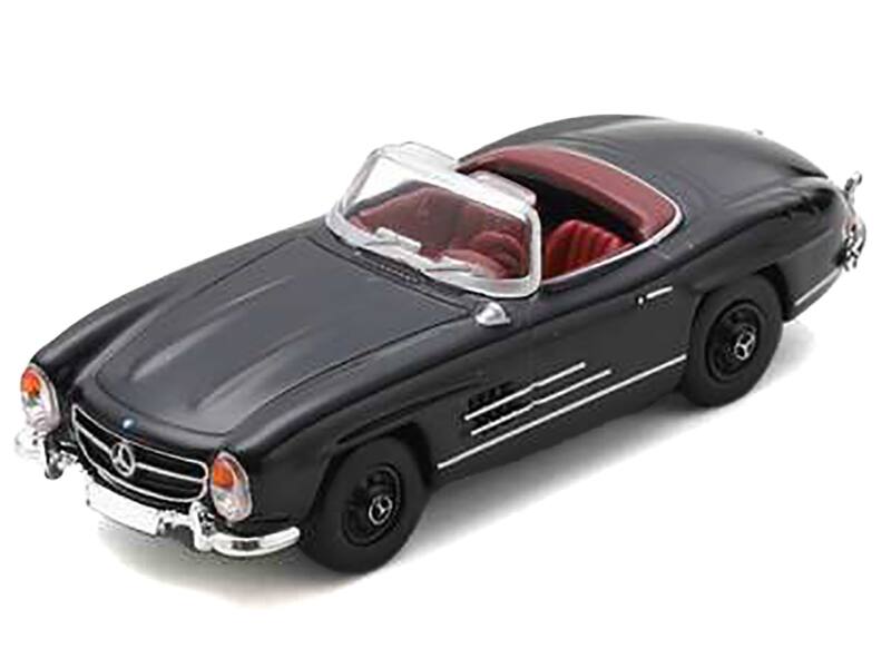 Angle. Schuco - Mercedes-Benz 300 SL Roadster Black with Red Interior 1/87 (HO) Diecast Model Car by Schuco - Black with Red.