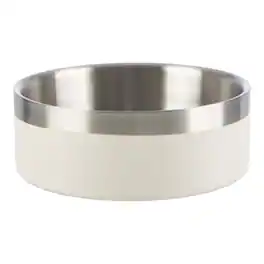PetMaker - Set of Two 32oz Double Wall Insulated Stainless Steel Dog Bowls - Silver/Cream