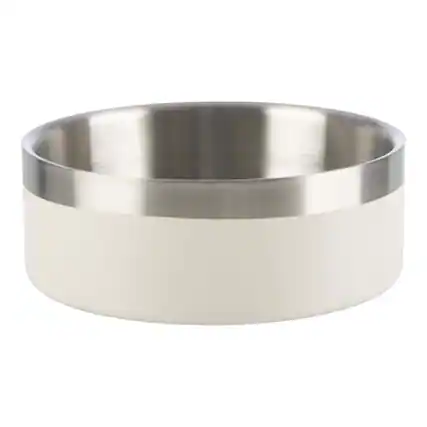 Front. PetMaker - Set of Two 32oz Double Wall Insulated Stainless Steel Dog Bowls - Silver/Cream.