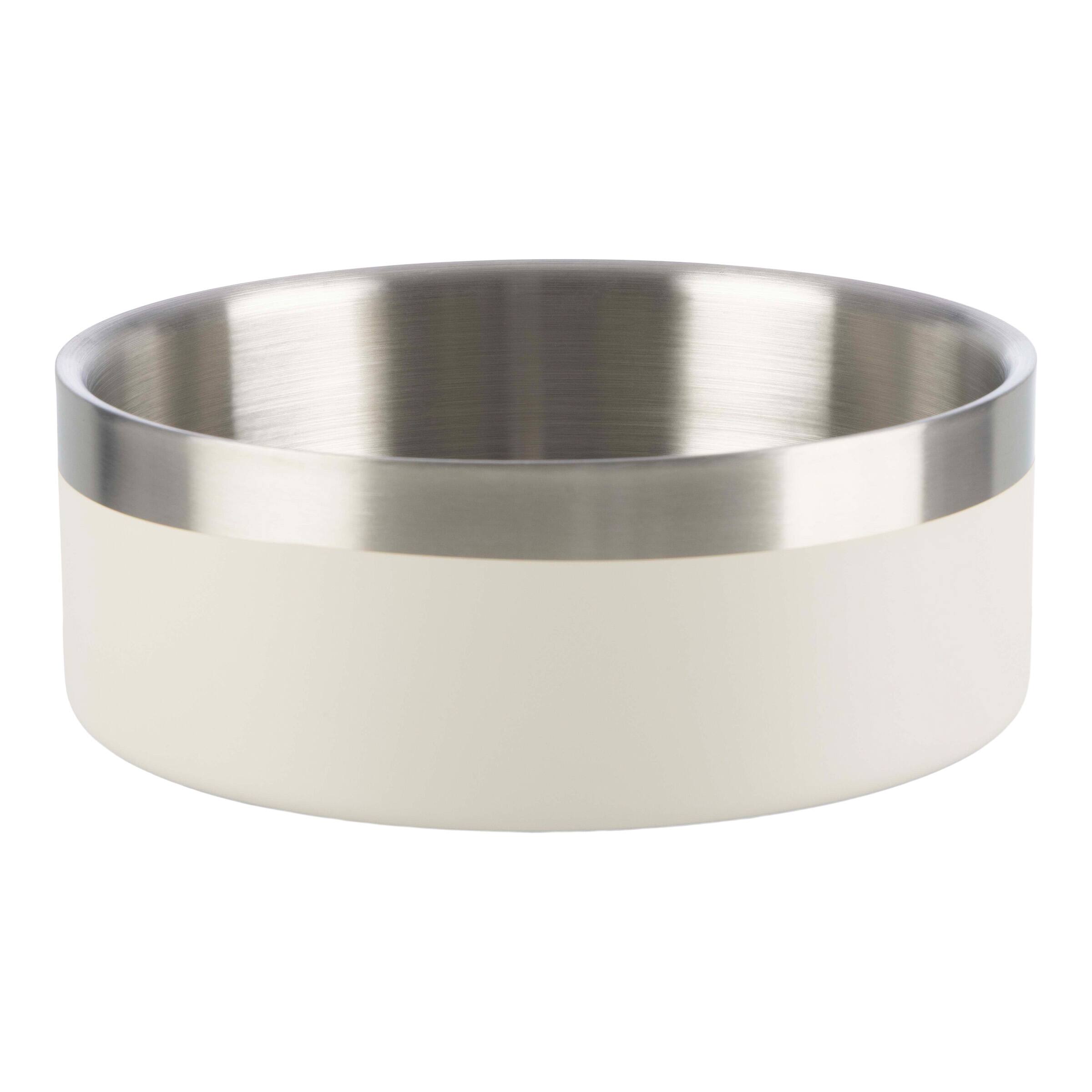 Front. PetMaker - Set of Two 32oz Double Wall Insulated Stainless Steel Dog Bowls - Silver/Cream.