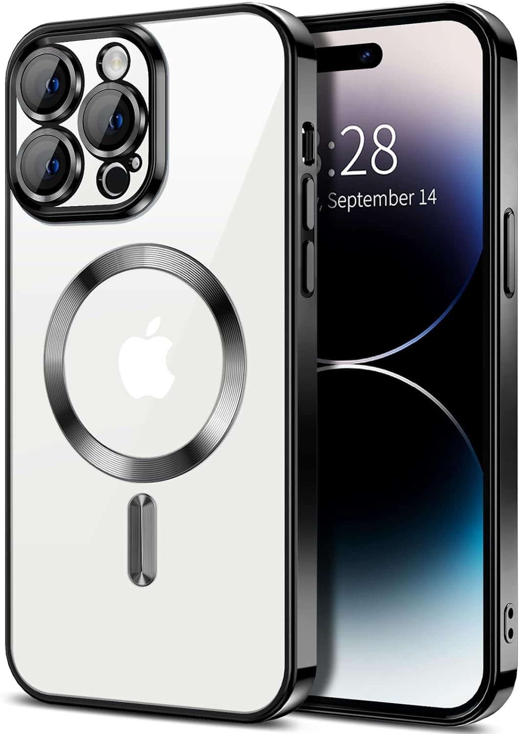 Front. Entronix - Entronix Magnetic Case for iPhone 14 Pro Max - Clear Back Luxury Glossy Cover - Black.