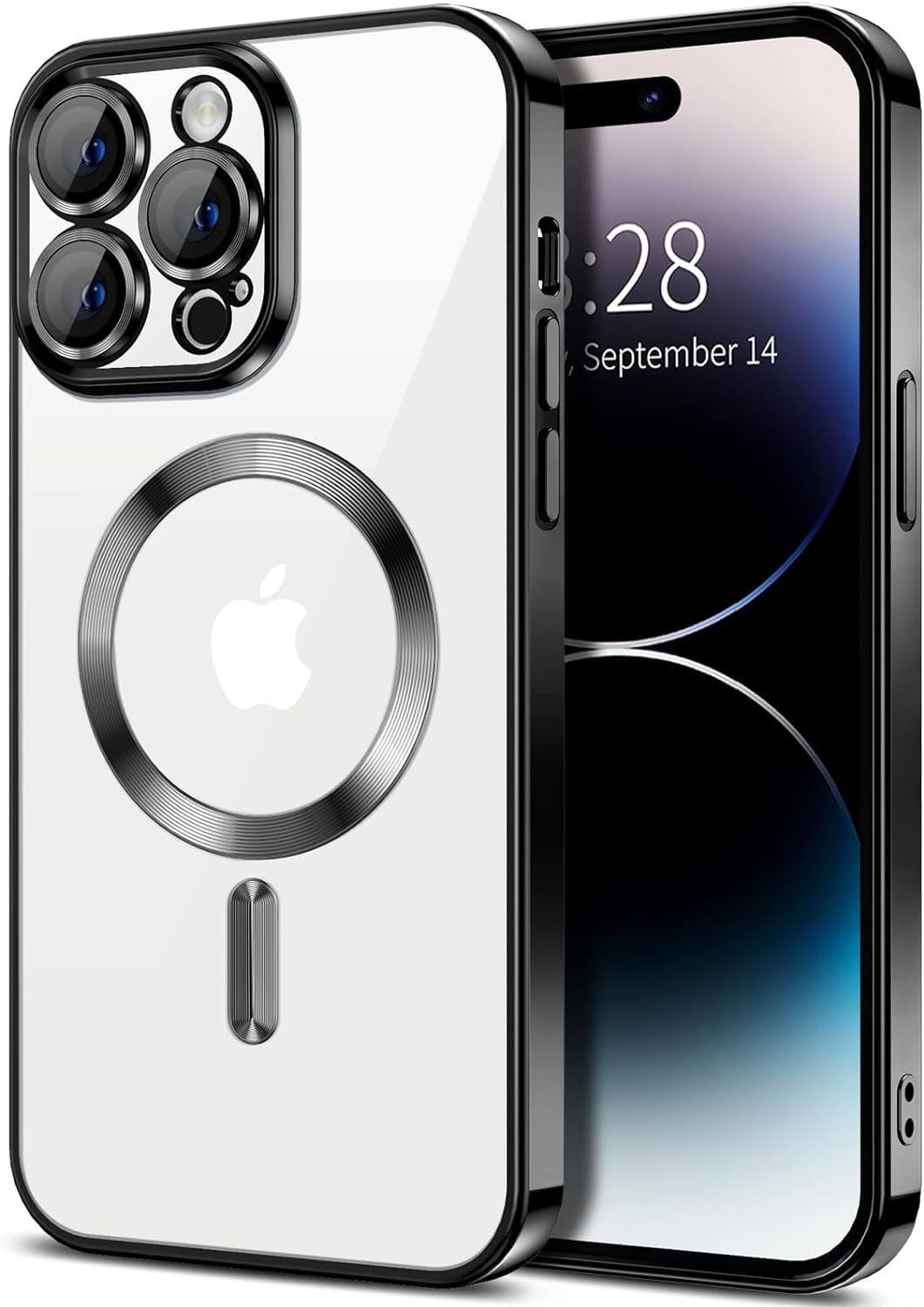 Entronix - Magnetic Case for iPhone 14 Pro - Clear Luxury Glossy Cover - Black