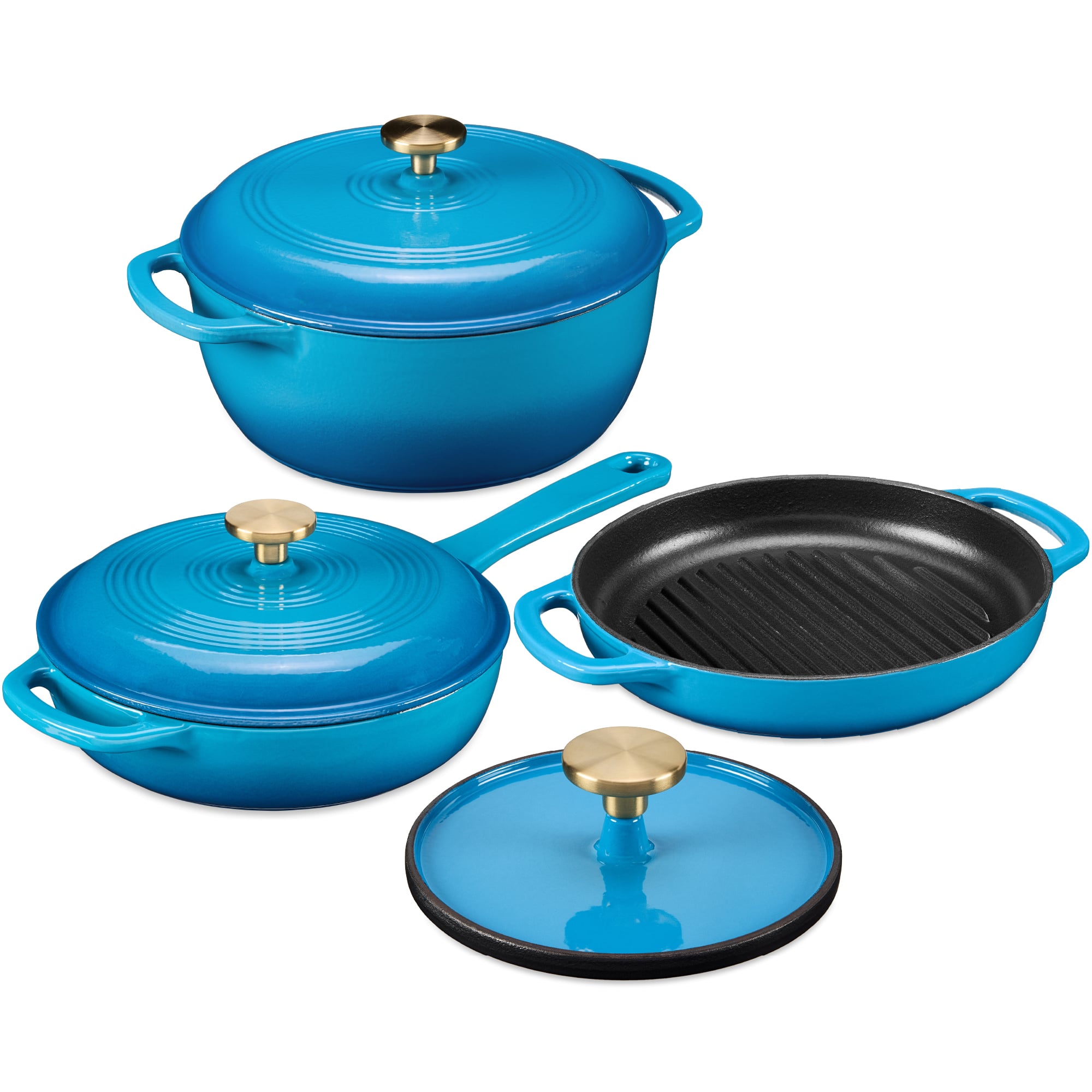 Front. Best Choice Products - Best Choice Products Non-Stick Pot & Pan Cookware Set, Cast Iron Skillet, Grill Pan W/ Press, Dutch Oven - Blue - Blue.