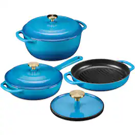 Best Choice Products - 6-Piece Enameled Cast Iron Cookware Set - Blue