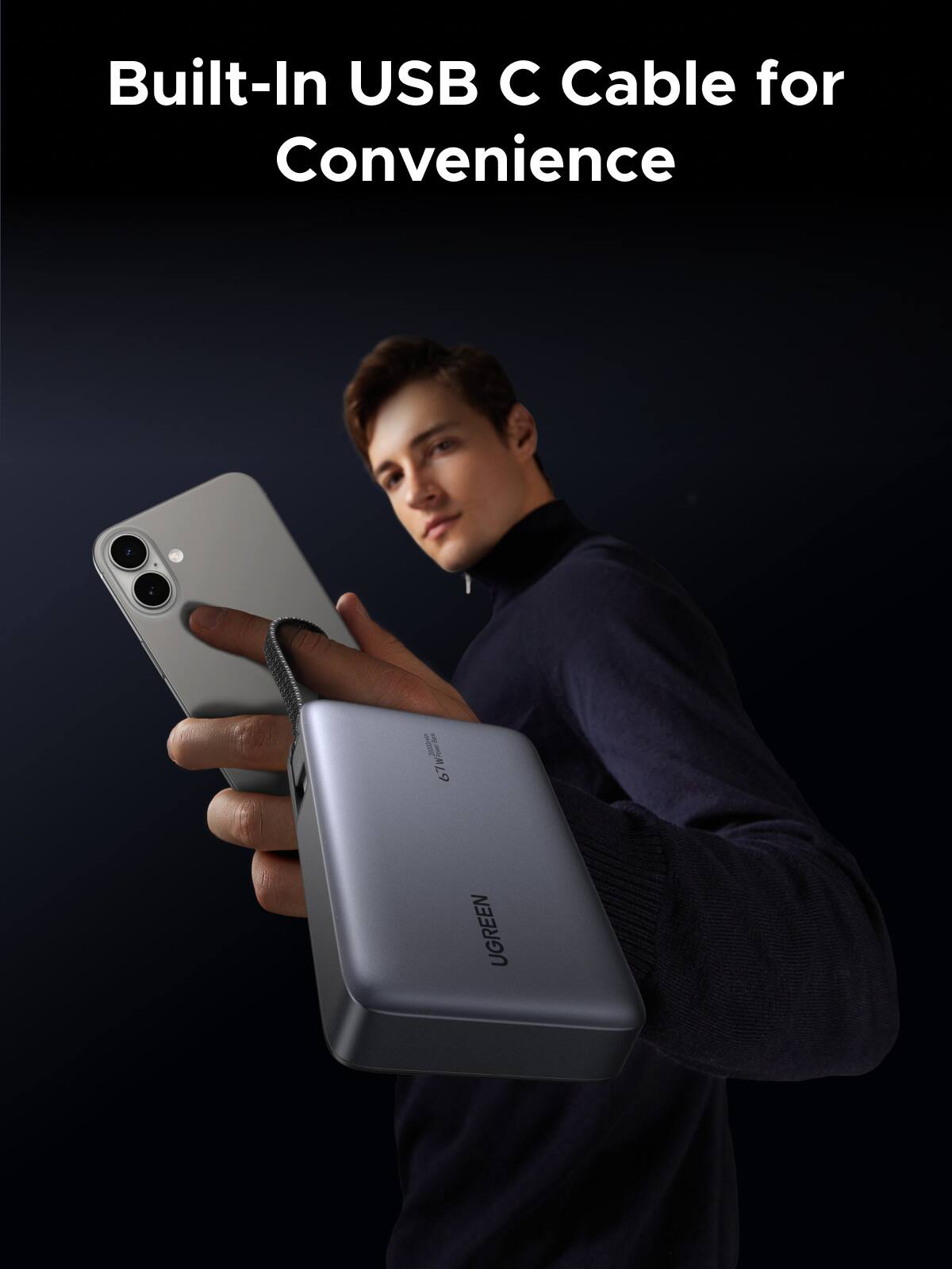 Built-In USB C Cable for Convenience