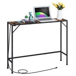 Oumilen - Rustic Black Console Table with Built-In Power Outlet - Brown