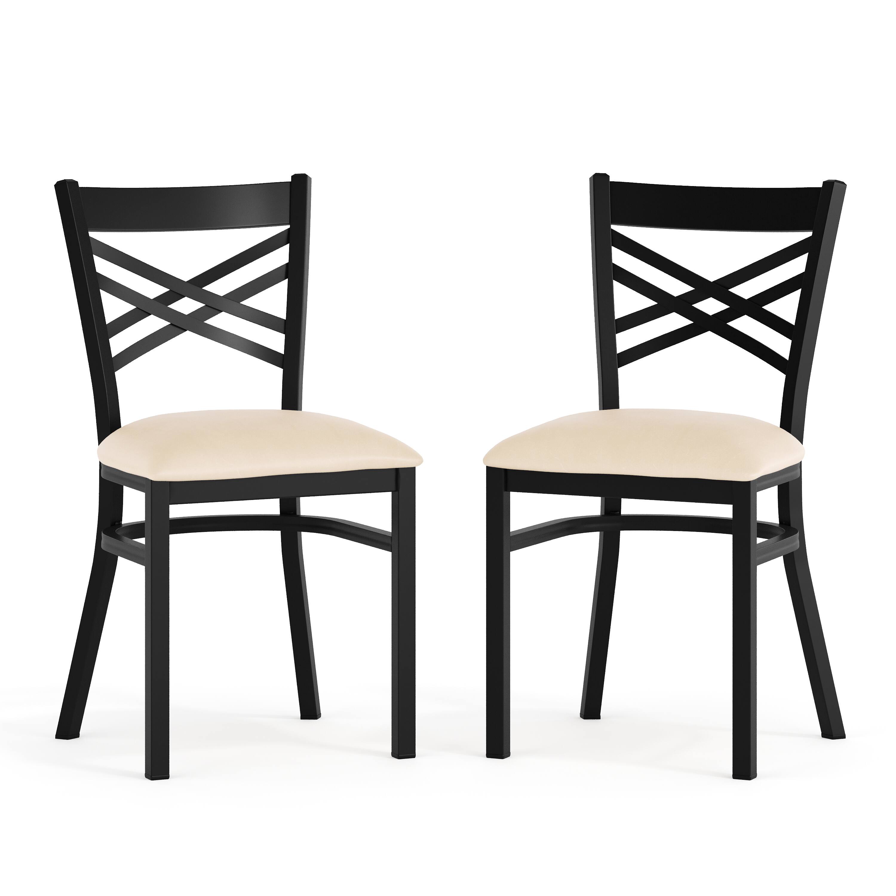 Alt View 10. Emma + Oliver - 2 Pack "X" Back Metal Restaurant Chair - Tan Vinyl Seat/Black Metal Frame.