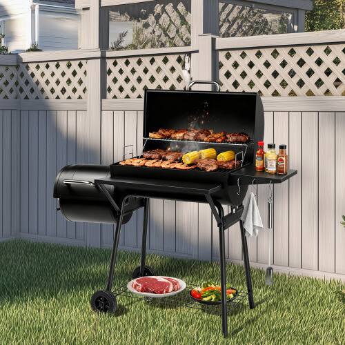 Alt View 8. Winado - 44in Barrel Charcoal Grill with Offset Smoker, Warming Rack, Movable Wheels for Outdoor Camping Backyard Patio Parties - Black.