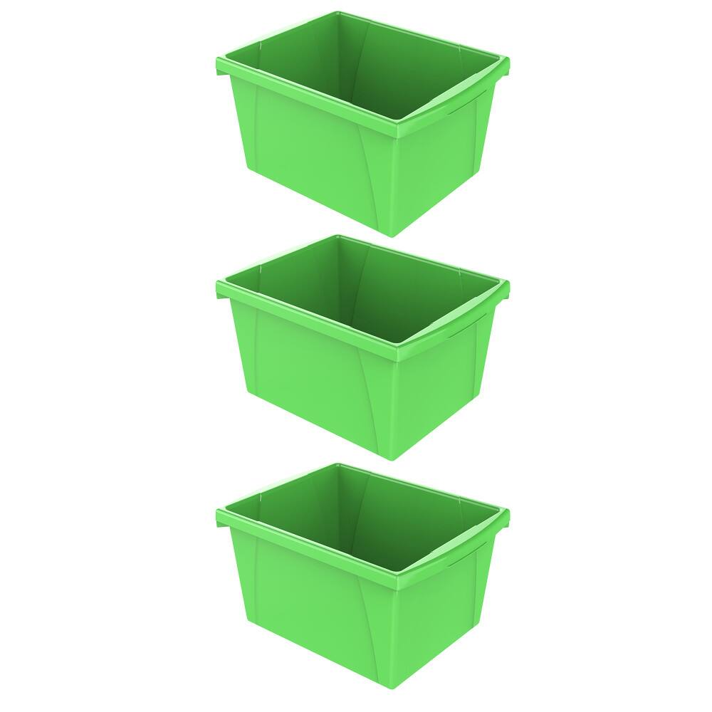 Front. Storex - Storex 4 Gallon Classroom Storage Bin, Green, Pack of 3.