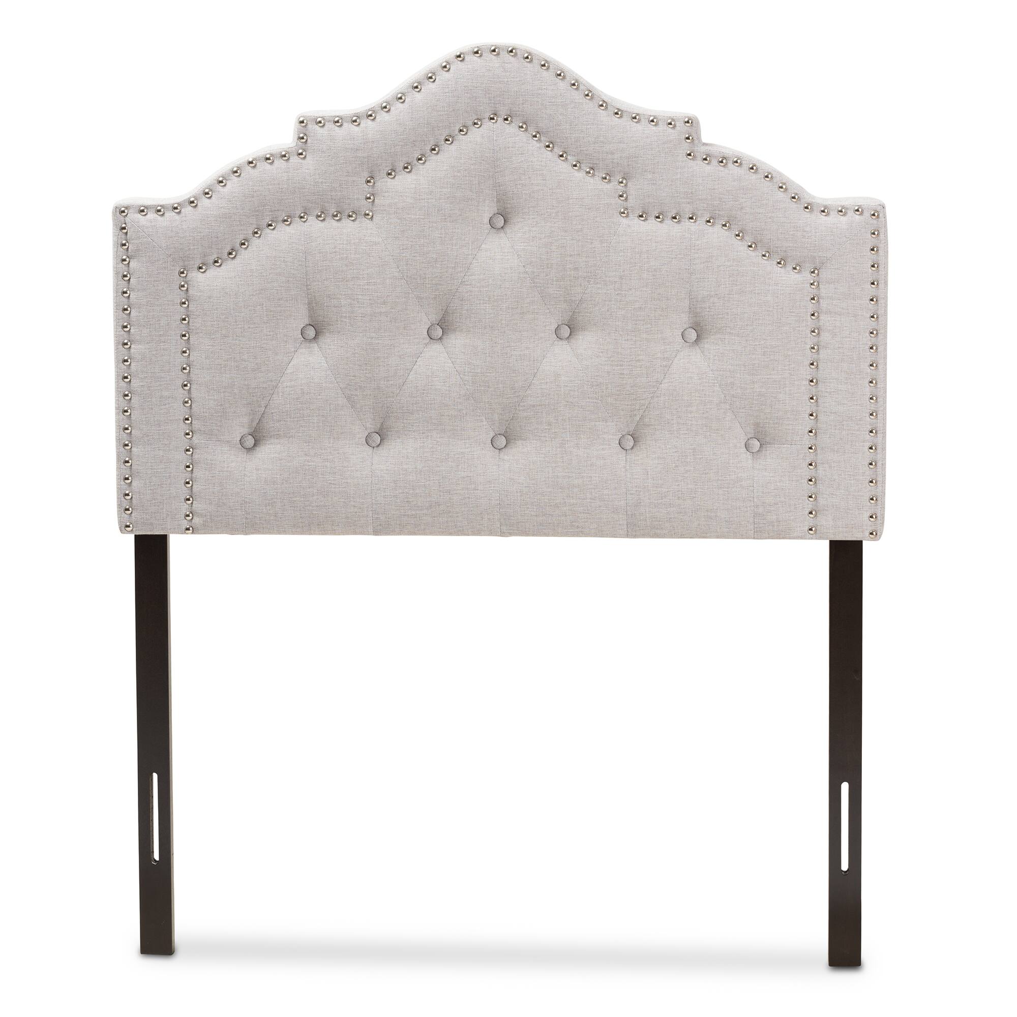 Angle. Baxton Studio - Edith Modern and Contemporary Fabric Twin Size Headboard - Greyish Beige.