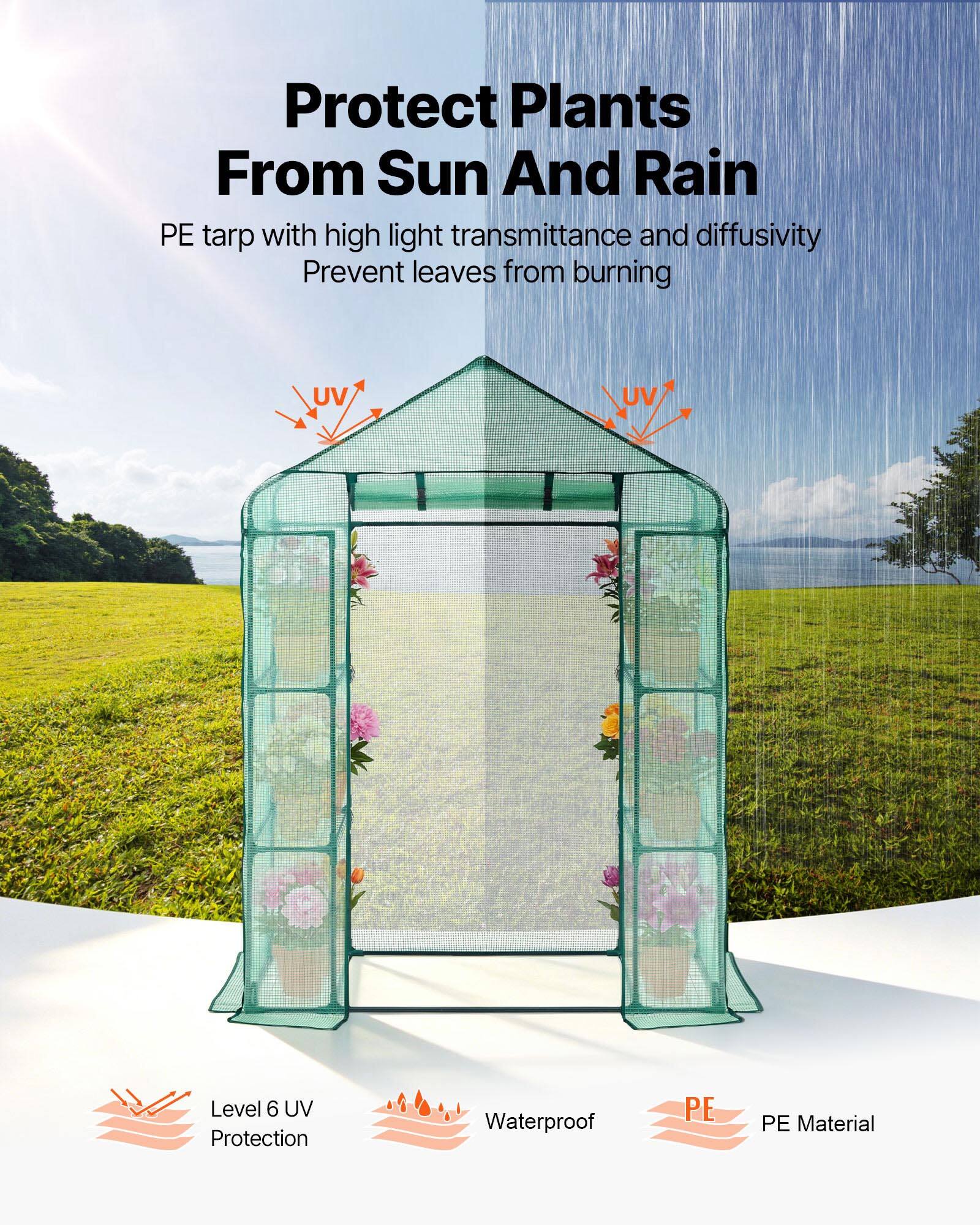Protect Plants From Sun And Rain

PE tarp with high light transmittance and diffusivity
Prevent leaves from burning

Level 6 UV Protection
Waterproof
PE Material