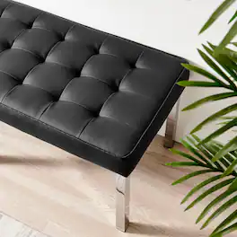 Loft Tufted Vegan Leather Bench by Modway - Silver Black