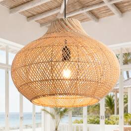 Parrot Uncle - 13.8" 1-Light Boho Rattan Hand-Woven Dome Hanging Pendant Light - Brown