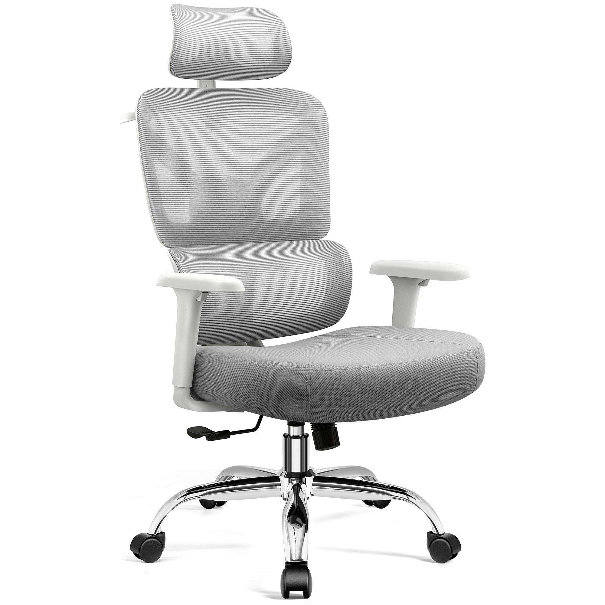 Angle. Brick Attic - Ergonomic Office Chairs with Lumbar Support, Breathable Mesh Desk Chair with Thickened Cushion Comfy for Home Office - Grey.