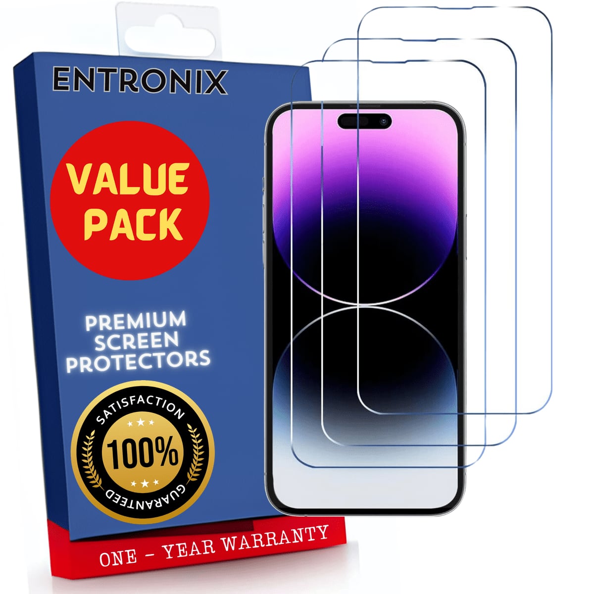 Entronix - Premium Clear Screen Protector for iPhone 14 Pro - 3-Pack - Transparent