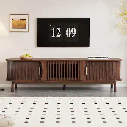 Front. Dexmalle - Dexmalle-Farmhouse TV Stand for 75 Inch TVs Modern Entertainment Center with Three Storage Cabinets-Brown - Brown.