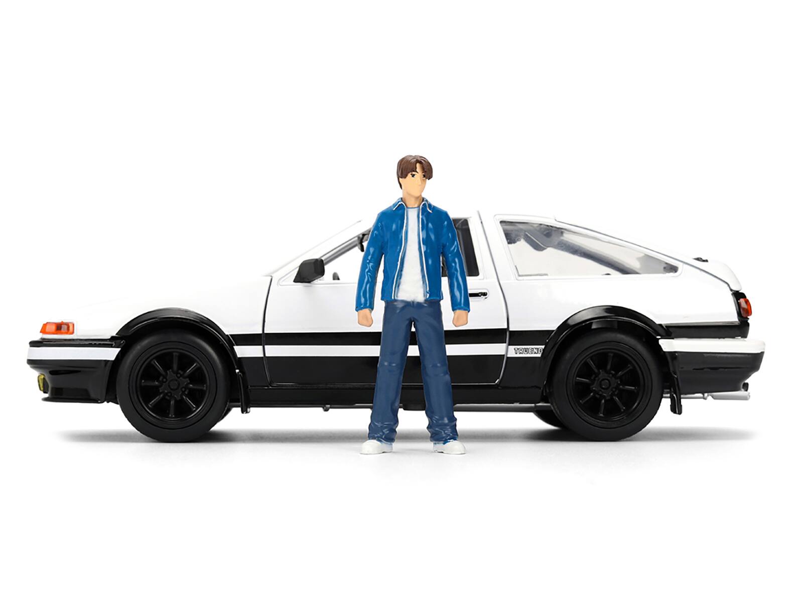 Alt View 5. Jada - Toyota Trueno (AE86) RHD White and Black with Graphics and Figure "Initial D" (1998-2021) TV Series 1/24 Model by Jada.