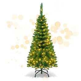 Gymax - 4.5ft Pre-Lit Pencil Christmas Tree Traditional Indoor Decoration - Green