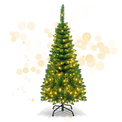 Front. Gymax - Gymax 4.5ft Pre-Lit Pencil Christmas Tree Traditional Indoor Decoration - Green.