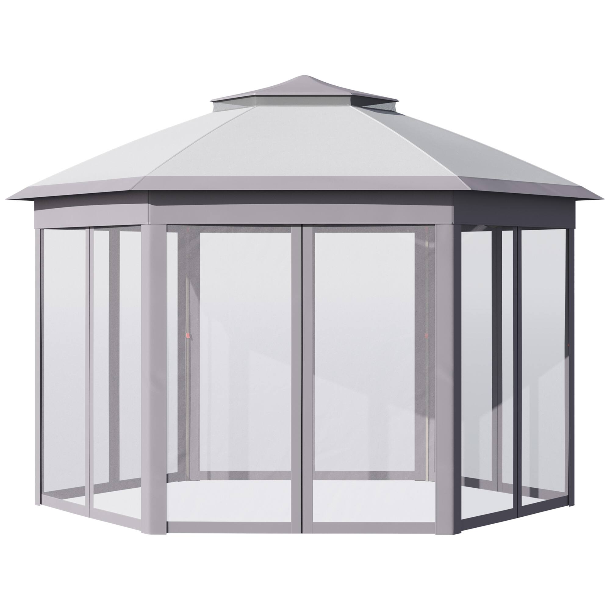 Front. Outsunny - 11' x 13' Pop Up Gazebo Canopy Tent with Zippered Mesh Sidewalls and Carrying Bag, Event Tent Shelter - Gray.