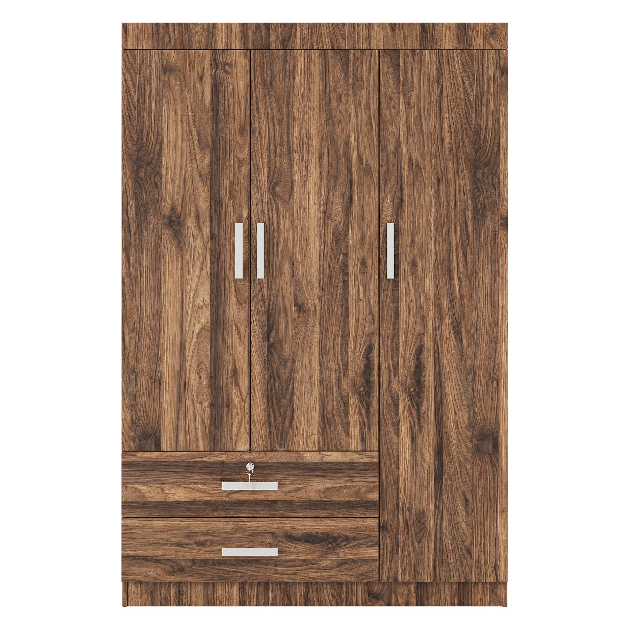 Alt View 1. Whisen - 3-Door Wooden Wardrobe with 2 Hanging Rods and Drawers,Large Capacity Storage Closet Armoire - Brown.