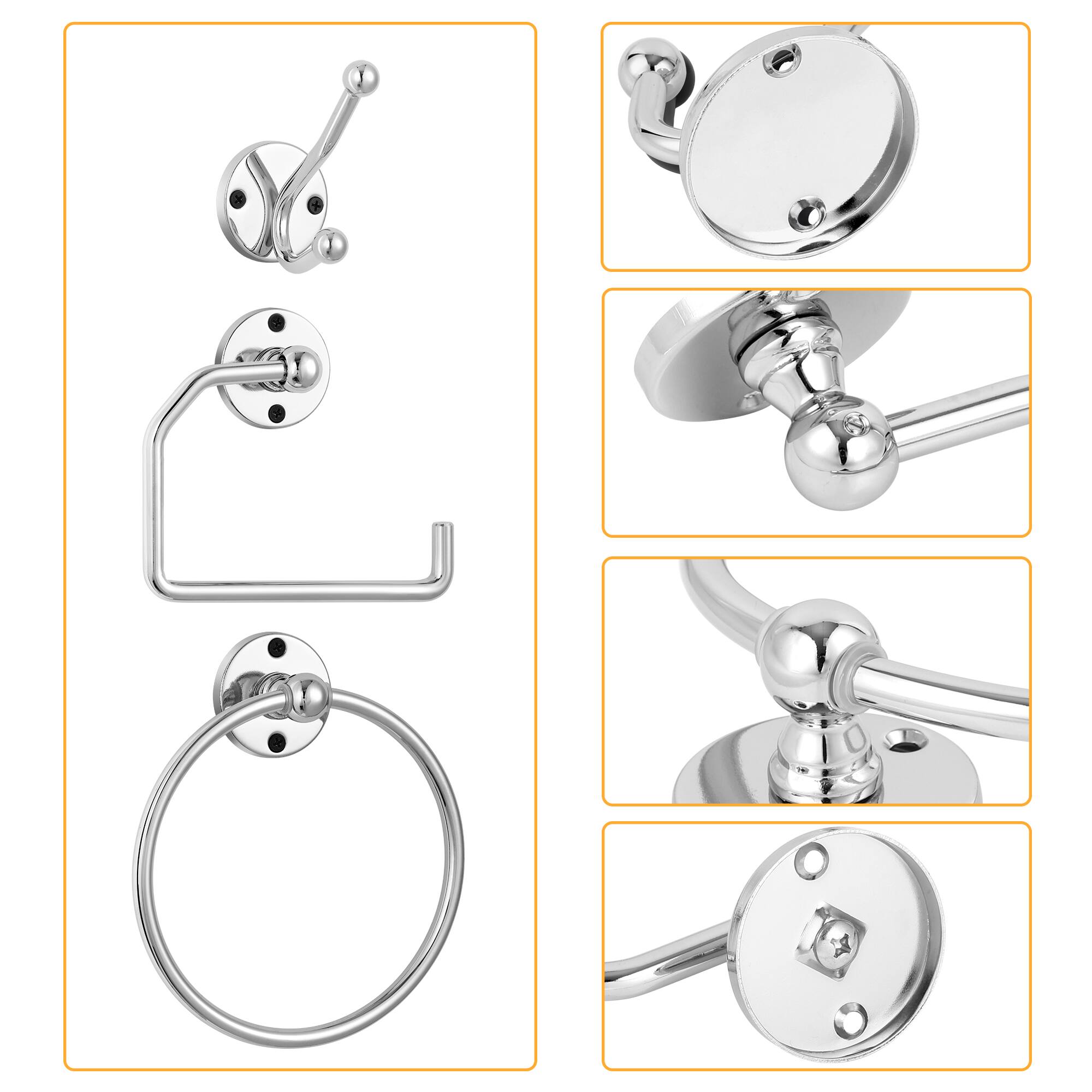 Back. Oumilen - 4 Pack  Bathroom Hardware Set, Polished Silver Wall Mount Bathroom Accessory Kit - Silver.