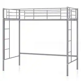 Gymax - Twin Metal Loft Bed Frame w/ 2 Ladders Full-length Guardrail Space-Saving - Silver