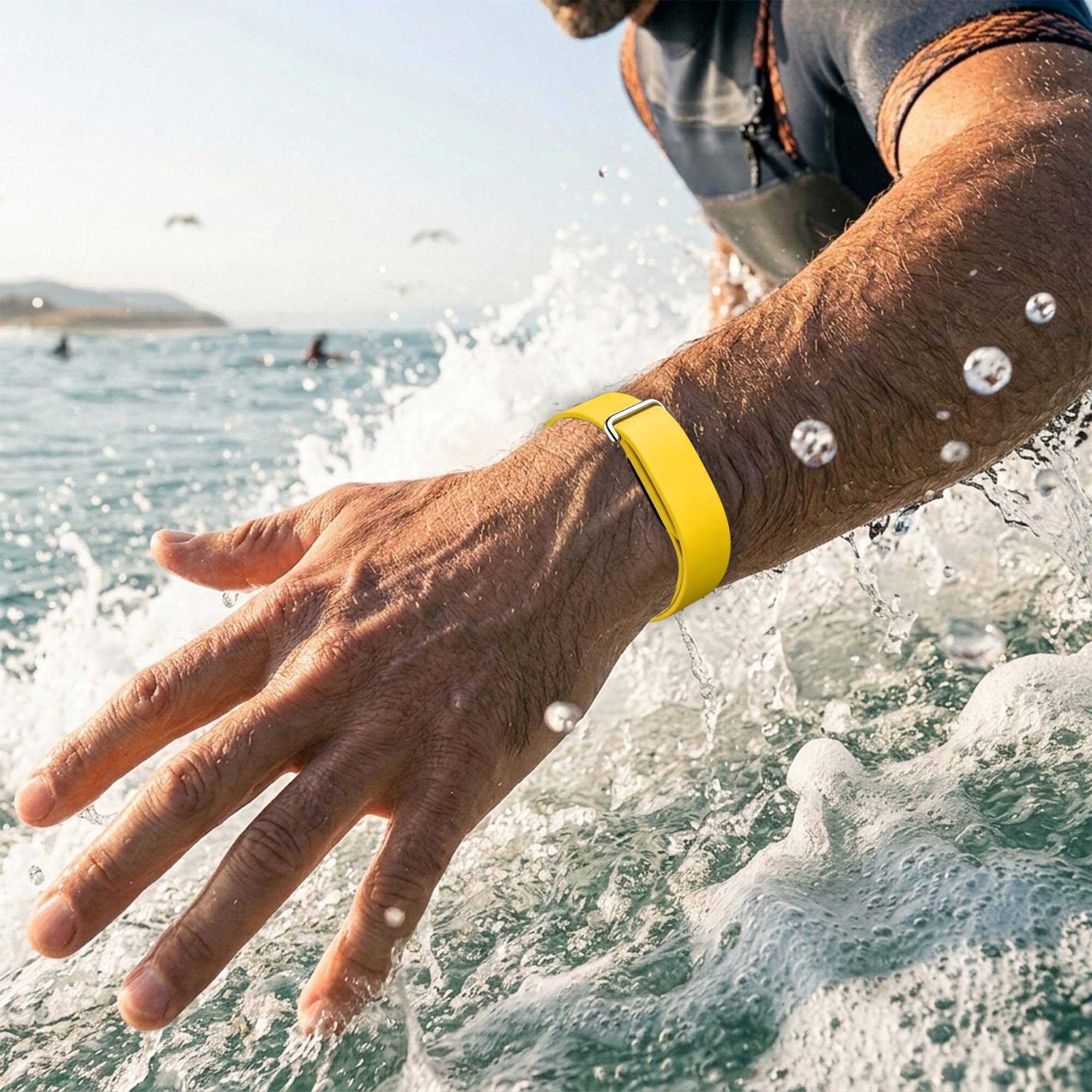 Back. Dteck - Silicone Band for Google Fitbit Air, Adjustable Skin-Friendly Rubber Sport Replacement Wristband - Yellow.