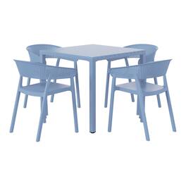 WestinTrends - Playa 5-Piece Outdoor Metal Frame Square Dining Table Patio Set with Stackable Patio Dining Chairs - French Blue