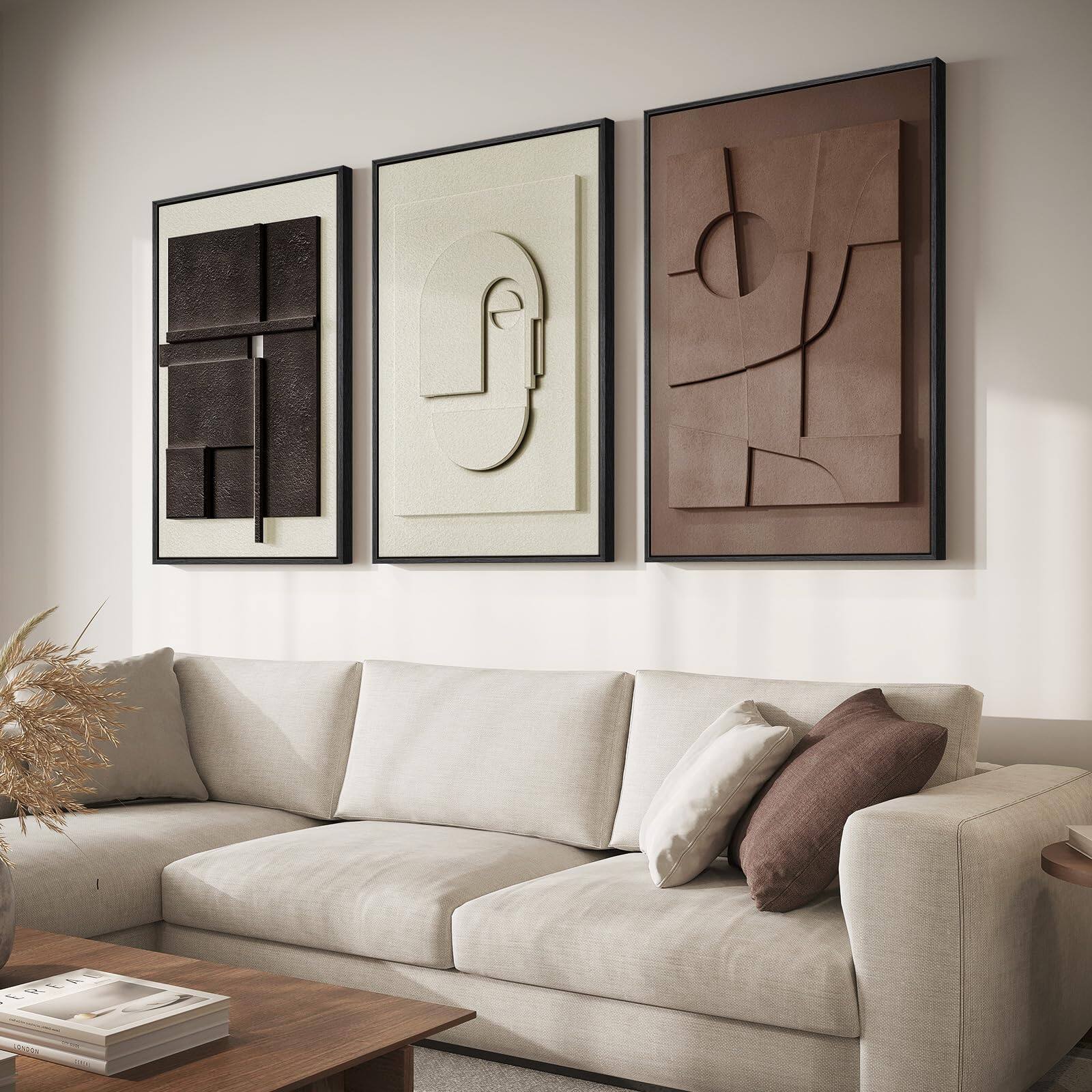 Fabibe 3D Textured Framed Black and White Abstract Wall Art for Living ...