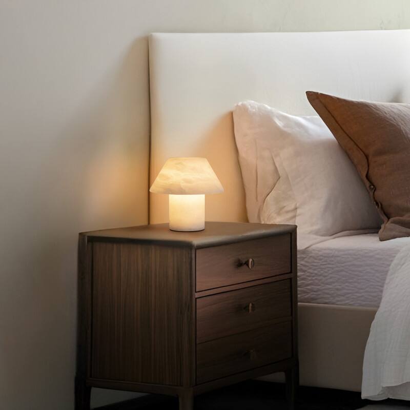 Alt View 2. Brightech - Alora LED Stone Modern Industrial Empire Bedside Nightstand Desk Lamp - Marbled Natural White Alabaster.