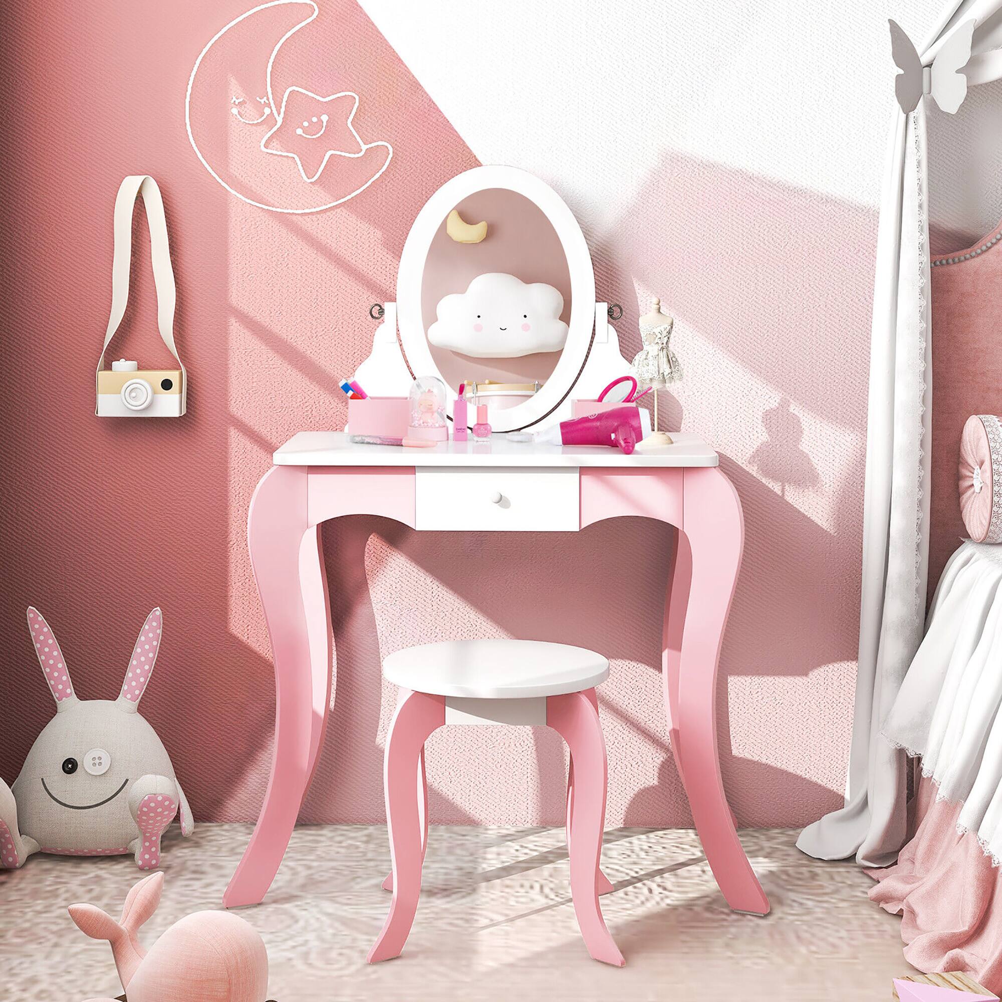 Alt View 3. Gymax - Gymax Pretend Kids Vanity Set Makeup Dressing Table 2-in-1 Mirror & Whiteboard - Pink.