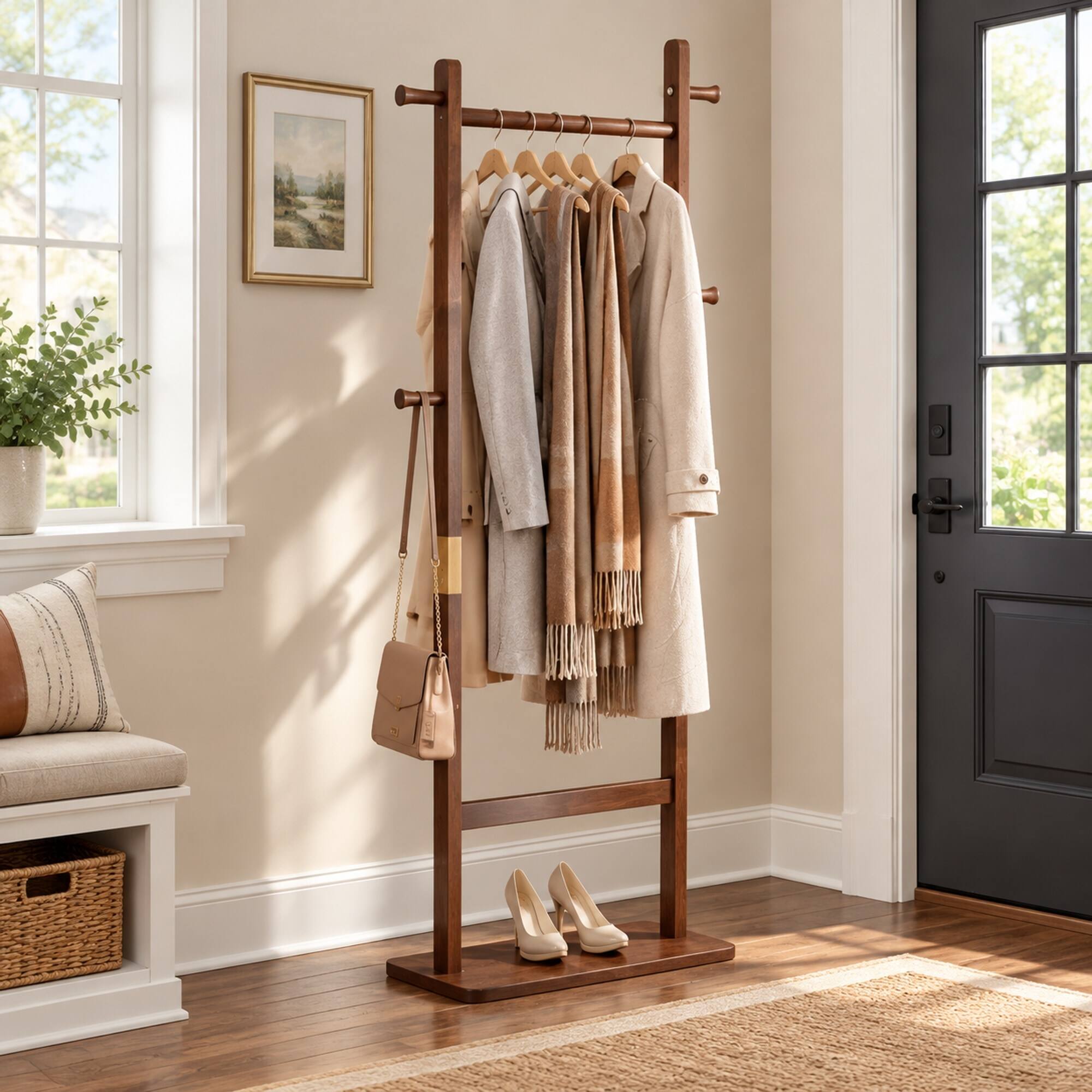 RYHNUYNE Solid Wood Coat Rack, 23.6 x 11 x 71 in, Finish, Sturdy Space ...